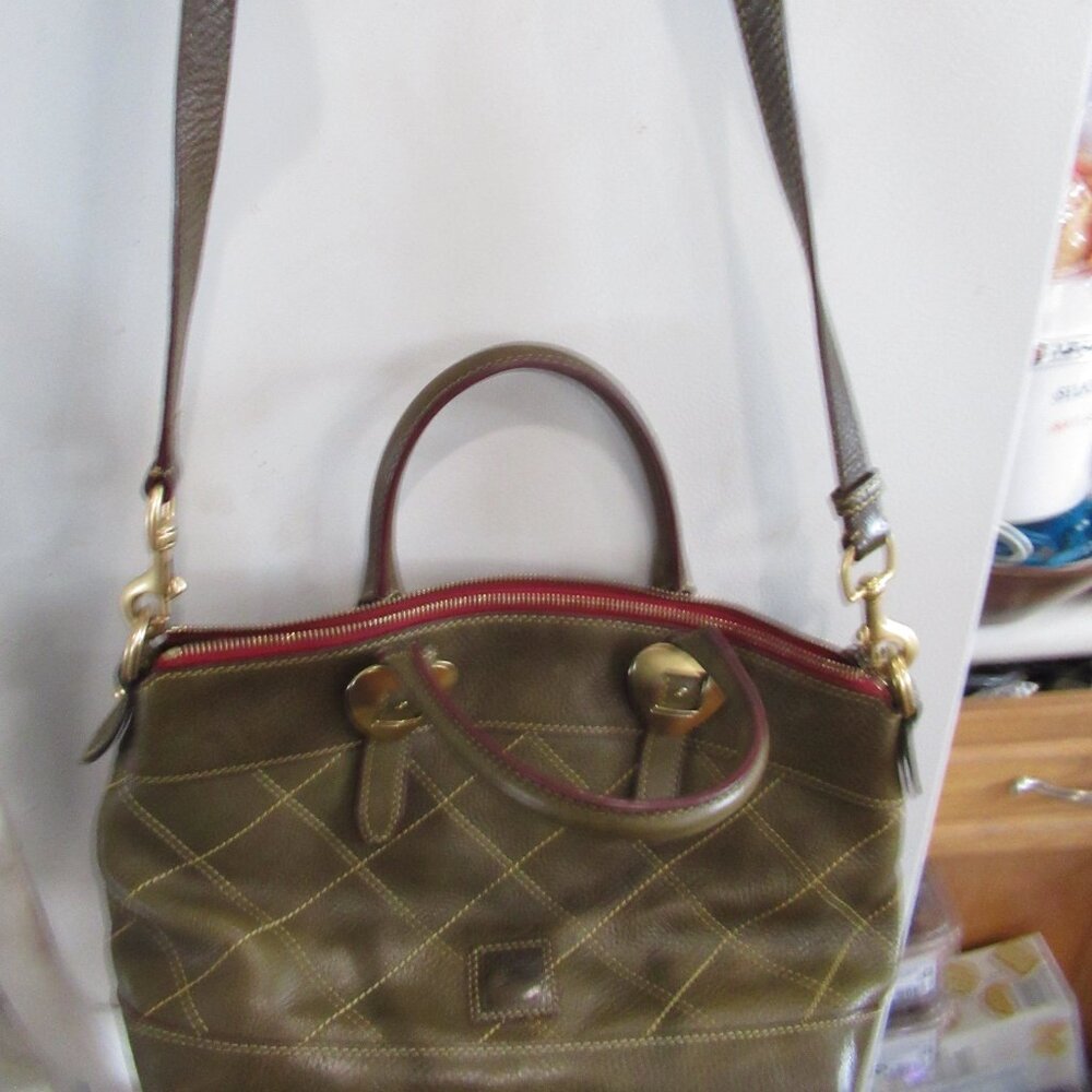 Dooney & Bourke olive green pebble Leather satchel purse handbag - Picture 9 of 12